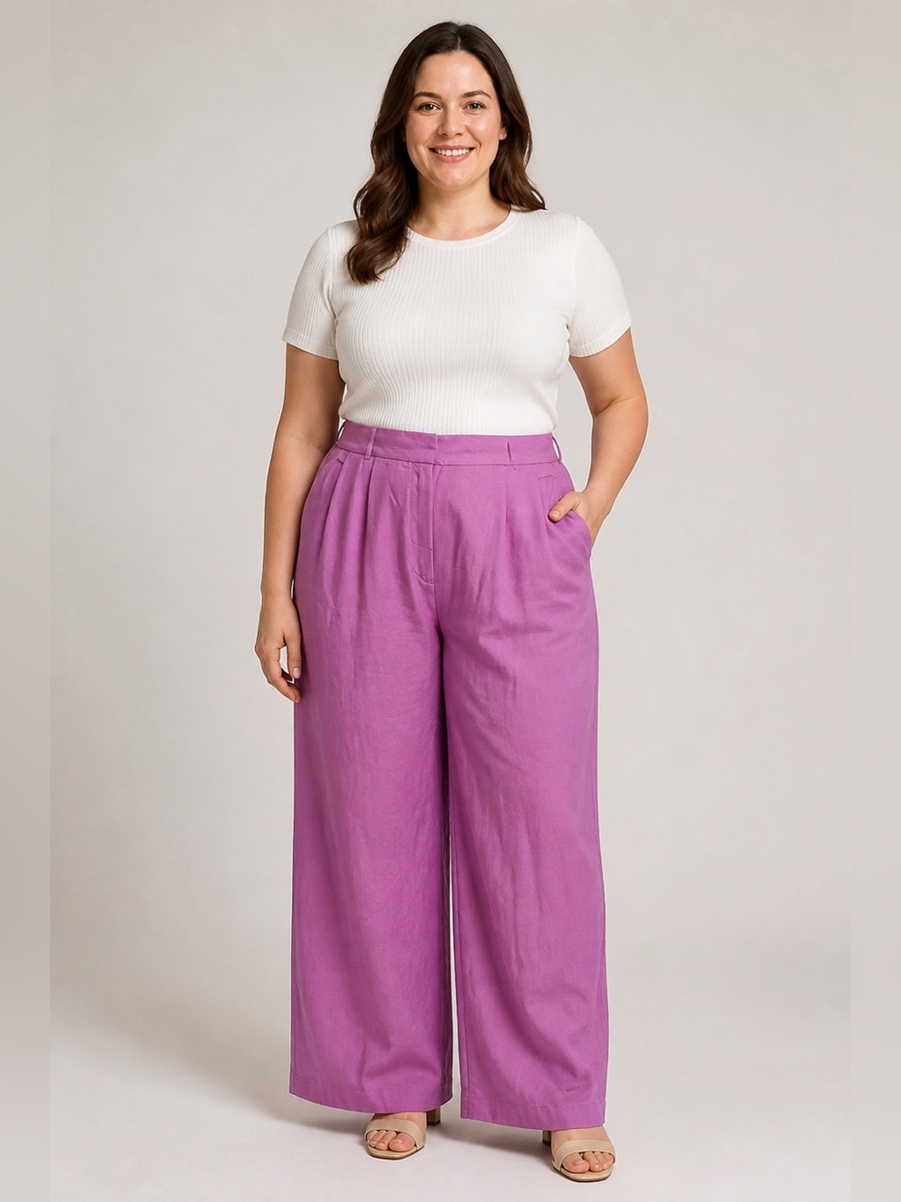 Abercrombie & Fitch Lavender Linen Blend Wide Leg Pants